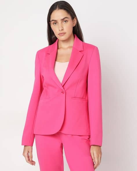 Women Single-Breasted Blazer with Welt Pockets