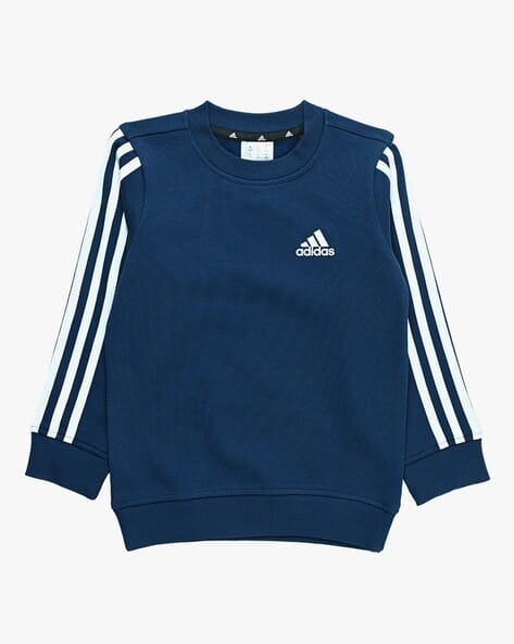 Buy Adidas Kids Boys Striped Regular Fit Sweatshirt Navy Blue