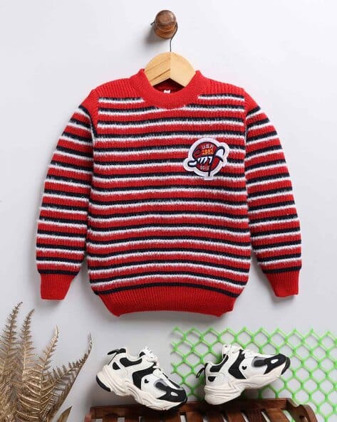 Boys Striped Round-Neck Sweater