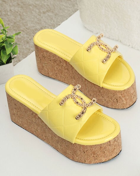 Buy YELLOW Heeled Sandals for Women by H.M. LADIES FOOTWEAR Online Ajio