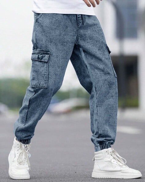 EYEBOGLER Men Washed Tapered Jeans