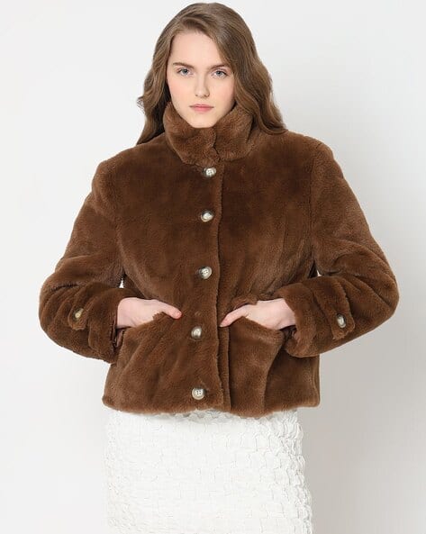Women Faux Fur Regular Fit Teddy Jacket