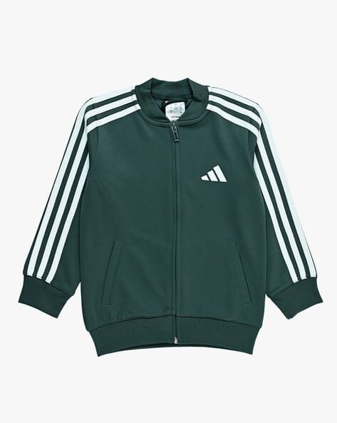 Boys Striped Track Jacket with Slip Pockets
