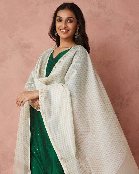 Fabindia Women Women Cotton Silk Blend Stripes Dupatta