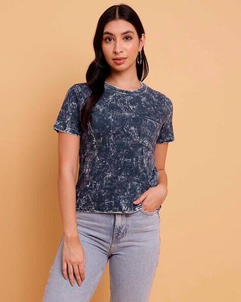 Sands of India Women Washed T-Shirt with Crew-Neck