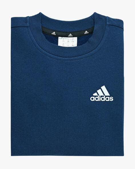 Ajio Navy Blue Adidas Crew Neck Boys Striped Regular Fit Sweatshirt