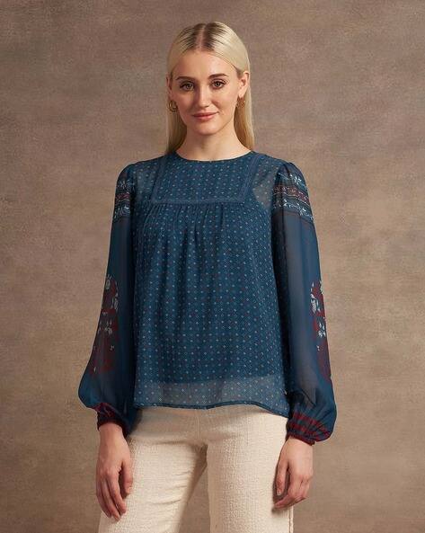 U.S. Polo Assn. Women Boho Print Regular Fit Crinkled Top