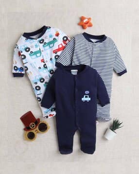 Infants Full Sleeves Sleepsuit Pack Of 3-image-13
