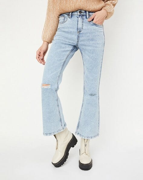 Women Washed Kick Flare Jeans