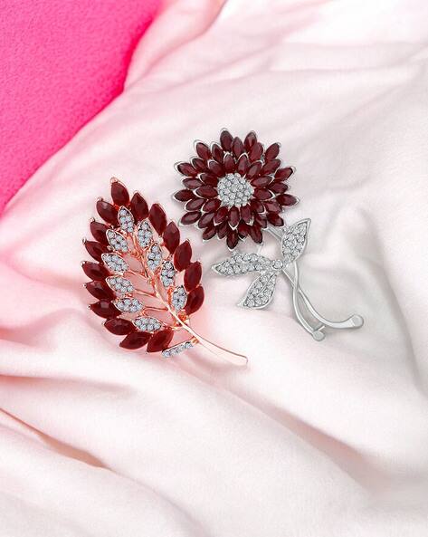 MAHI Women  Combo of Leaf and Sunflower Shape Crystal Studed Wedding Brooch