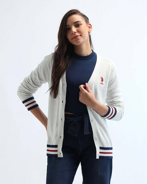 U.S. Polo Assn. Women Cable-Knit V-Neck Cardigan