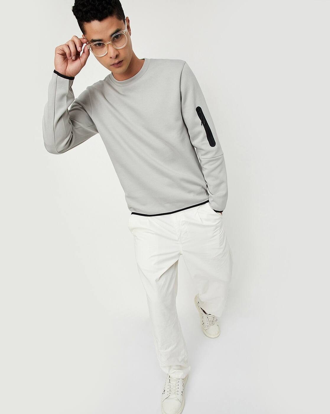 メンズウェア #ACTIVE MOCK NECKN SWEAT - GRAY Buy Now Sporto Cotton Blend Round Neck Full Sleeve Grey