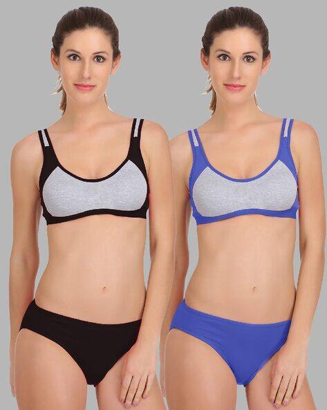 BEACH CURVE Women Pack of 2 Colourblock Bras & Panties Set