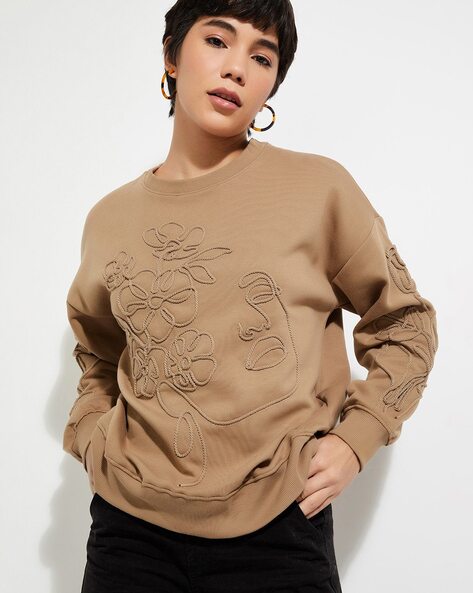 Buy BEIGE Sweatshirt Hoodies for Women by MAX Online Ajio