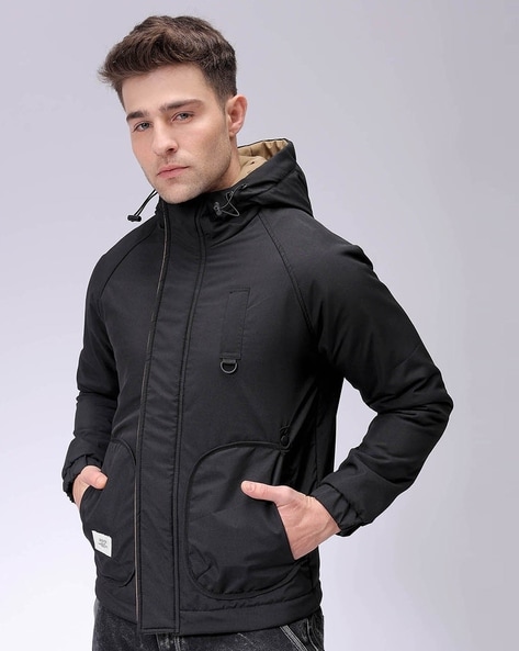 Men Slim Fit Hooded Bomber Jacket