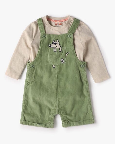 Boys Ribbed Regular Fit Dungaree with T-Shirt