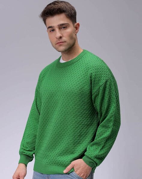 Men Cable-Knit Oversized Crew-Neck Sweater