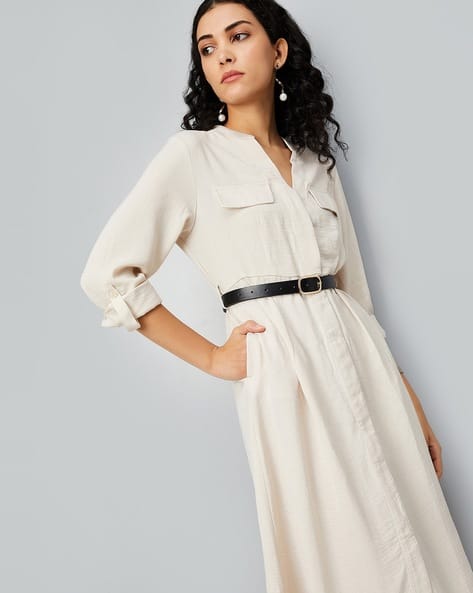 Women Button-Down Midi Shirt Dress