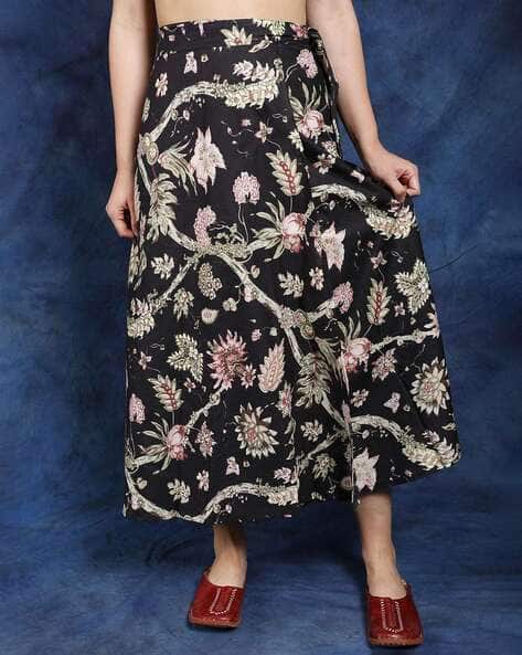 Women Floral Print Wrap-Around Skirt