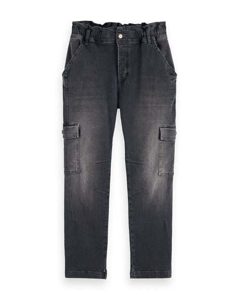 Women Seasonal Lightly Washed Tapered Fit Cargo Jeans