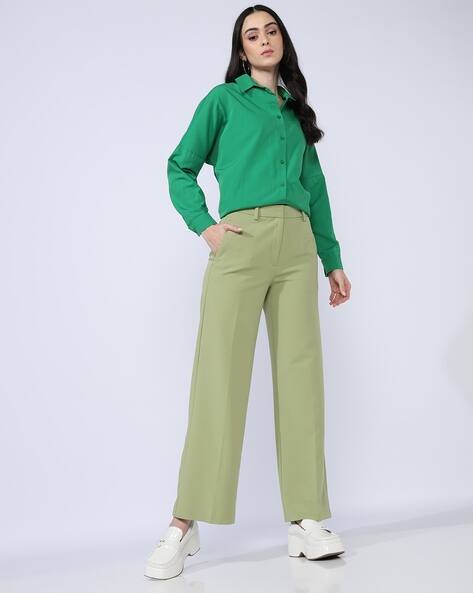 Marks & Spencer Women High-Rise Wide-Leg Flat-Front Trousers