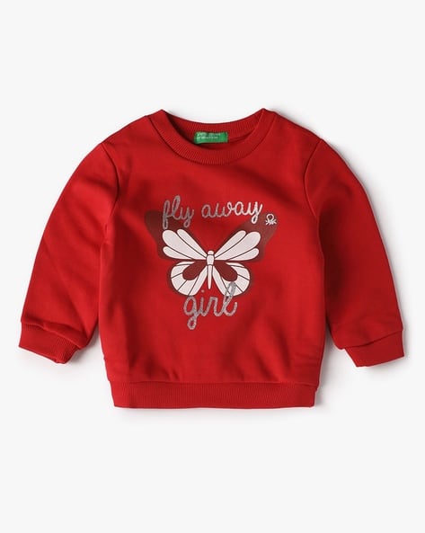 UNITED COLORS OF BENETTON Girls Typographic Print Round-Neck Sweatshirt
