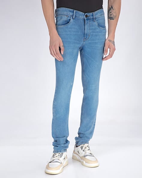 Men Mid-Washed Slim Fit Jeans with 5-Pocket Styling