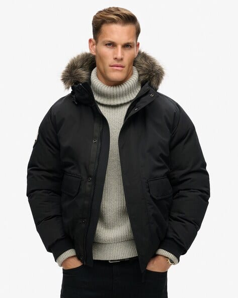 Bomber Jacket Fur Collar Parka Mens Buy Black Jackets Coats For