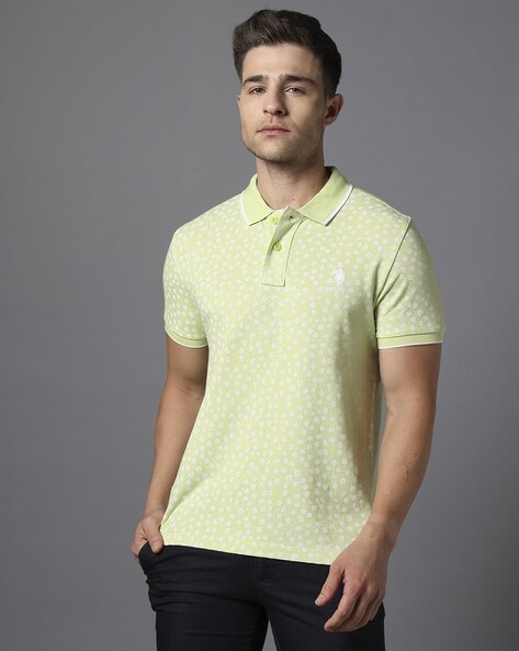 Men Floral Print Slim Fit Polo T-Shirt