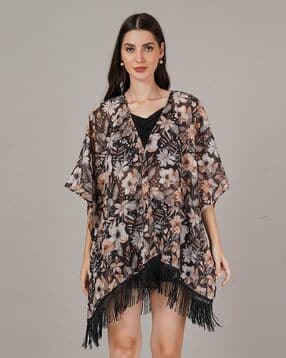 arv trends Women Floral Print Relaxed Fit Front-Open Shrug with Fringes Hem-picture-38