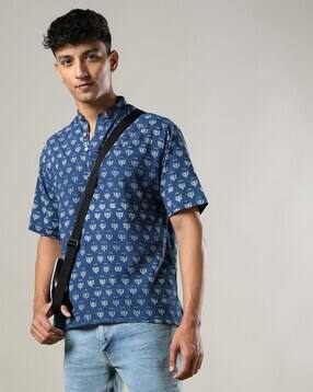 indie picks Handblock Print Hand-Dyed Indigo Double Dabu Cotton Short Kurta-picture-39