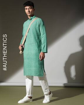 indie picks Hand-Dyed Handblock Print Double Dabu Long Cotton Kurta-picture-53