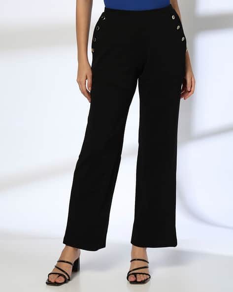 cigarette pants with buttons Women Cigarette Fit Trousers with Buttons
