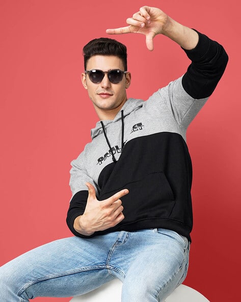 Men Colour-block Hoodie