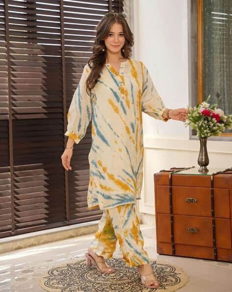 Women Tie & Dye Straight Kurta & Pants Set
