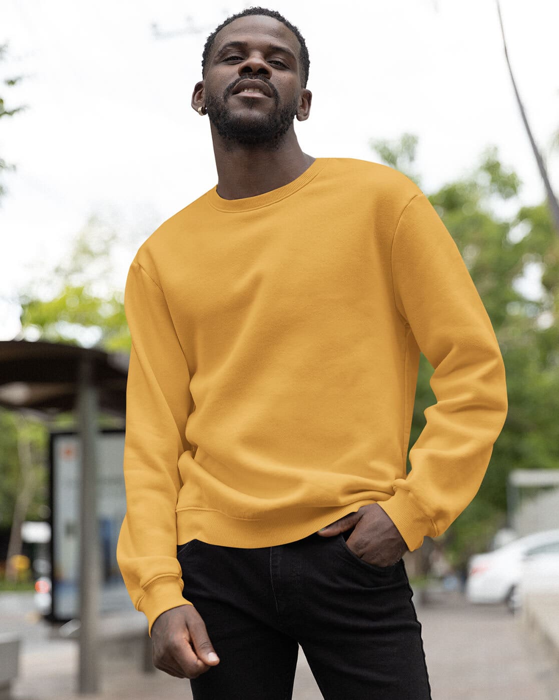 Orange Sweater Yellow Sweater Outfit Men AWDis Mens Crew Neck