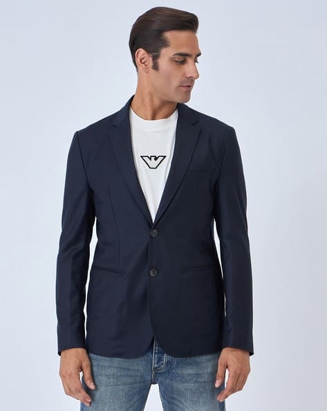 Buy EMPORIO ARMANI Virgin Wool Blazer | Navy Blue Color Men | AJIO