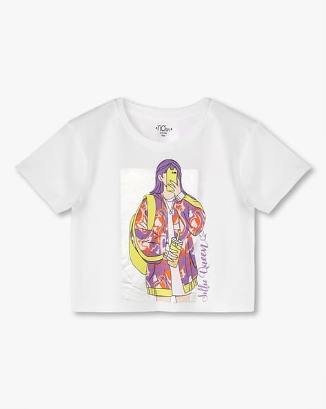 Girls Graphic Print Relaxed Fit Round-Neck T-Shirt