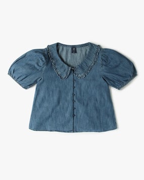 gap kids Solid Relaxed Fit Woven Top with Collar-picture-42