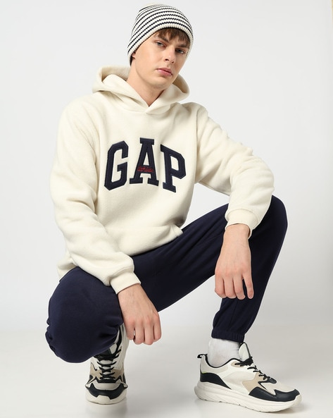 Men Brand Print Relaxed Fit Hoodie