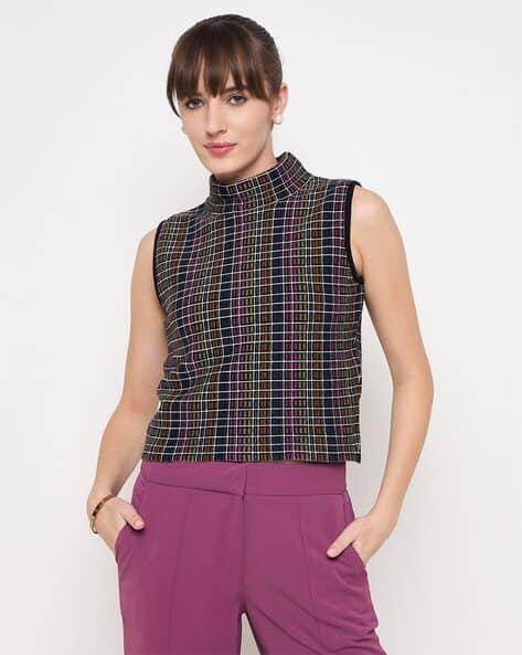 MADAME Women Checked Slim Fit Top