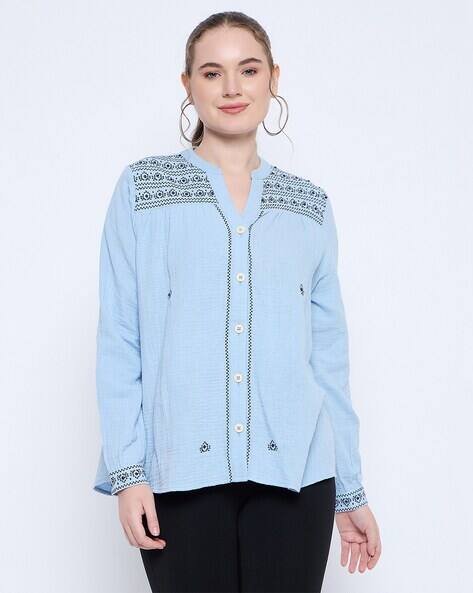 MADAME Women Crushed Relaxed Fit Top with Embroidery