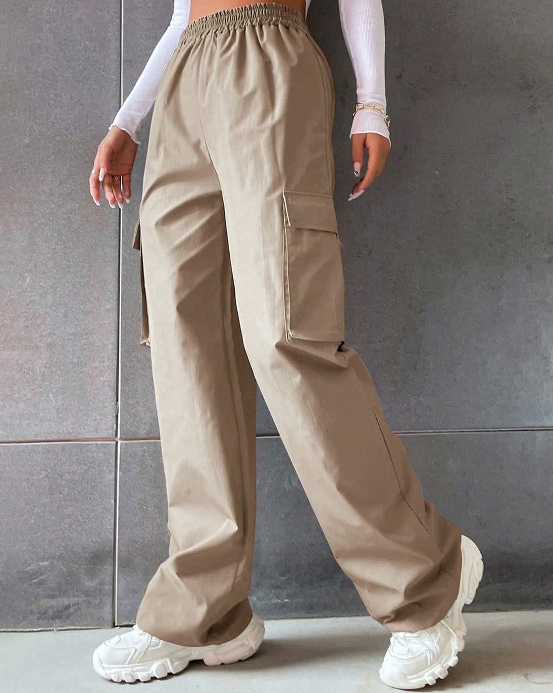 Women Loose Fit Flat-Front Cargo Pants