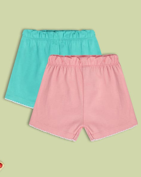 Girls Pack of Cotton Shorts with Lace Hem