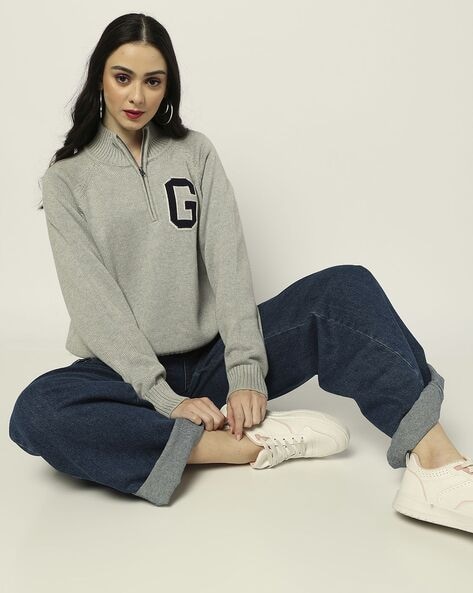 Gap Women Half-Zip Mock-Neck Logo Sweater