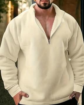 poshax Men Relaxed Fit Henley-Neck Sweatshirt-picture-13