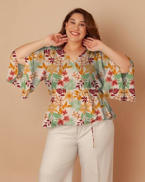 Zink London Women Floral Print Relaxed Fit Peplum Top