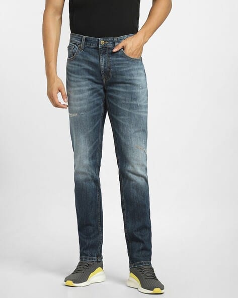 Jack & Jones Men Mid-Wash Distressed Slim Fit Jeans