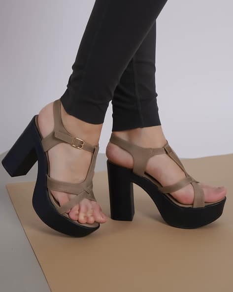 Buy Khaki Heeled Sandals for Women by Shezone Online