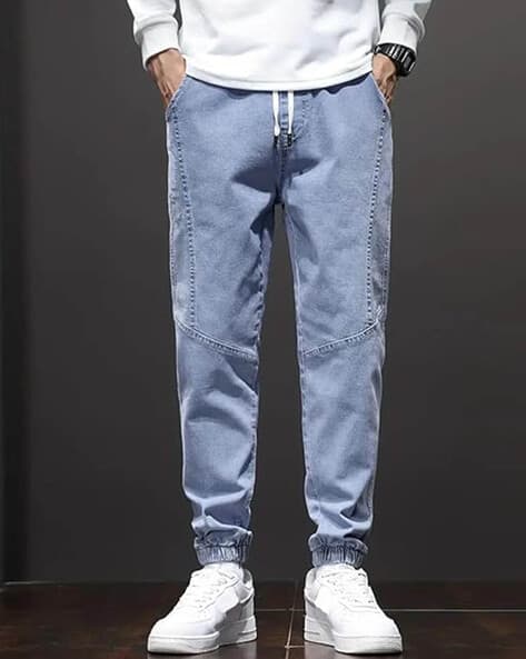 Blue Jeans Cheap Jogger Jeans Men's Ice Blue Regular Fit Washed